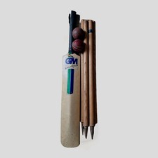 Handmade Gunn & Moore 'The Skipper' Cricket Bat, Vintage Leather Balls & Wickets