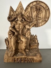 Mammon sigil statue, Wood Carved, Altar statue Pagan, Witchcraft Occult