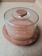 Vintage Danish  Teak and Smoked Plastic Lid cheese dish Denmark Used 