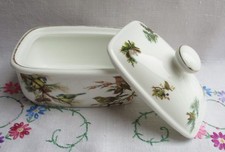 FINE BONE CHINA BUTTER DISH BIRDS Wren Robin Blue Tit Chaffinch