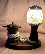 Vintage Mid Century Wooden Nautical Lighthouse Table Lamp