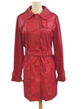Henri Lloyd Red Faux Leather Belted Jacket Mac Trench coat Size M/L