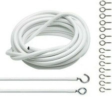 Net Curtain Wire White Window Voile Cord Cable FREE  HOOKS & EYES Choose Lengths