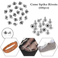 100Pcs 10mm Punk Cone Spikes Screwback Studs for DIY Leather Clothing Jacket