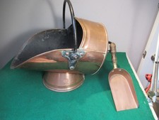Large Vintage Copper Coal Scuttle With Copper Coal Shovel.