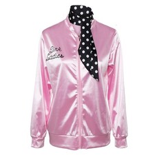 Grease Pink Ladies Jacket Girls' Satin Coat with Scarf Party Cosplay Costume