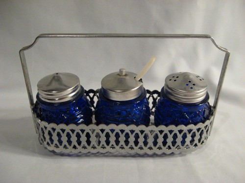Cobalt blue glass three piece - three,