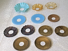 COLLECTION ANTIQUE CANDLE DRIPS HOLDERS - SOME FRENCH - BRASS SPELTER & GLASS