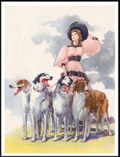 BORZOI DOGS AND ELEGANT LADY