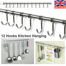 12 Hooks Kitchen Wall Mounted&Cupboard Bathroom Utensil Hanging Rack Holder Tool