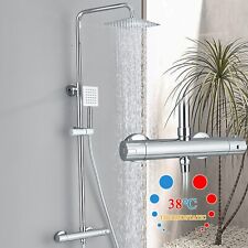 Chrome Thermostatic Exposed Bathroom Shower Mixer Square Twin Head Large Bar Set