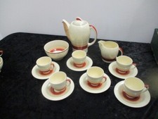 SUSIE COOPER KESTREL 1930'S  ART DECO RED WEDDING BAND PATTERN COFFEE SET