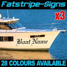 PERSONALISED BOAT NAME x3 VINYL STICKERS GRAPHICS DECALS CUSTOM YACHT HULL BOW