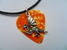 Unusual  Guitar Pick  Cord  Necklace and Silver DRAGON Charm  13  to Choose