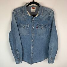 Levi Strauss Blue Slim Fit Denim Western Pearl Snap Shirt Size Men's Small S