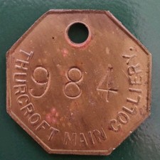 Thurcroft Main Colliery Pit Check Tally marked Thurcroft Main Colliery 984