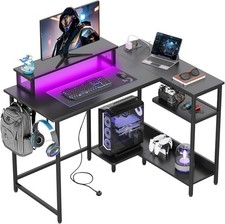 L Shaped Desk with LED Lights Reversible Corner Gaming Desk with Storage