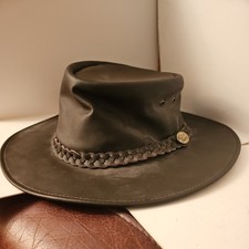 ●HAWKINS HEADWEAR AUSTRALIAN●LEATHER~BROWN~BROWN BUSH HAT~Size Large~59cm/7 1/4”