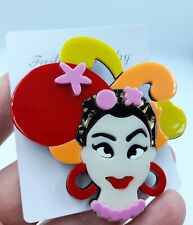 Modern Arcrylic Handmade BROOCH 3D Carmen Miranda Icon Lady Girl Dancer Boxed BN