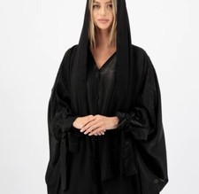 Black Embellished Open Abaya Dress Khaleeji Style With Hijab