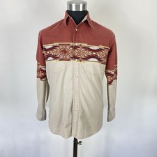 Vintage Wrangler - Rustler Aztec Long Sleeve Shirt, Pearl Snap Button - M