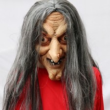 Long Halloween Latex Mask Scary Horror Cosplay Costume Old Woman Witch Mask with