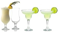 4x Cocktail glasses (2x Margarita Drinking Glasses + 2x Fiesta Hurricane)