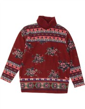 VINTAGE Womens Roll Neck Fleece Jumper IT 42 Medium Burgundy Fair Isle DT45