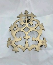 Solid Brass Trivet Vintage Ornate Old Kitchen Stand Antique Flat Iron 