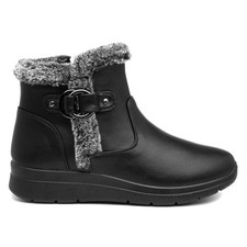 Softlites Womens Boots Black Zip Up Ankle Boot Faux Fur shoezone SIZE