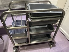 Catering Washing Up Trolly with 3 Trays and 4 Tubs Stainless Steel