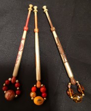 Trio of hand painted spangled lace bobbins by Sallie Reason (Group G)
