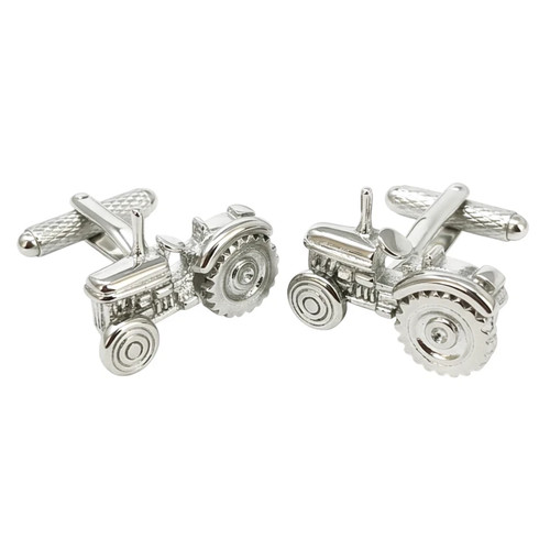 Silver tractor cufflinks - cufflinks,
