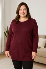 Ex Evans Ladies Longline Burgundy Cotton Blend Jumper/Top Size 16 18 20 22 24 26