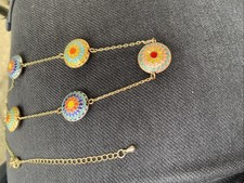 Culture Vulture Necklace With Five Multi Coloured Enamelled Double Sided Flowers