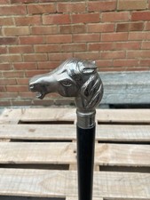 Vintage S/P on Brass Horse Head Gentleman's Cane Walking Wood Stick 36” tall