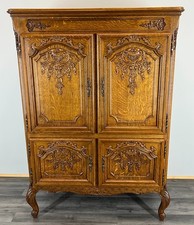 French Style Oak Cabinet Cupboard Storage Drawers Carved Armoire Lot 4136