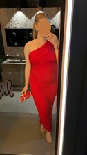 Isabella Oliver Size 3 Uk 12 Maternity Red One Shoulder Midi dress Ruched BB6