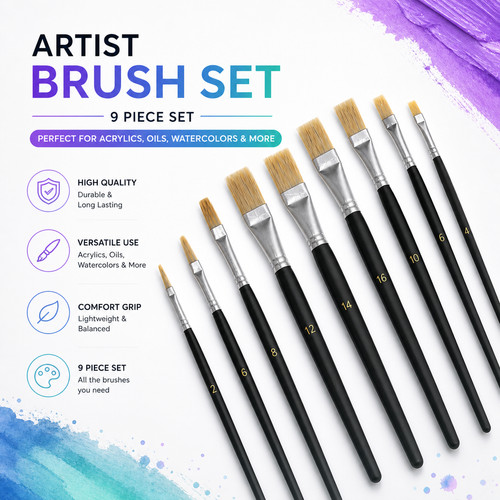 9pc flat tip artists - 9pc,