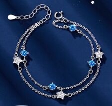 925 Sterling Silver Double Layer Star Linked Charm Bracelet Women Jewellery Gift
