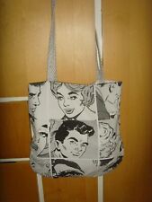 IN SKETCH FACE  POP ART  VELVET BLACK WHITE   15in Tote MAGNETIC SHOULDER   BAG