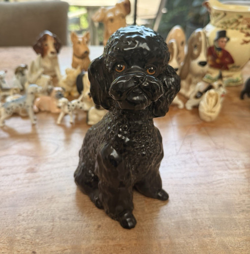 Black ceramic pottery - black, poodle