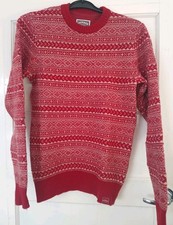 FATFACE Fairisle Nordic Icelandic Scandi 80% Wool Red Winter Jumper Sz XS