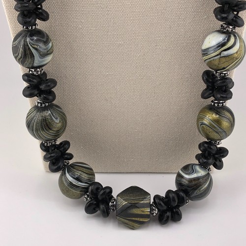 Chunky bead necklace black - bead, &