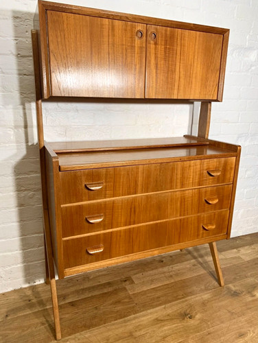 Mid century teak desk vanity - mid-century,