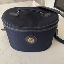Vintage ANTLER Vanity Makeup Case Oval Blue Canvas Set Secure (Lock Included)