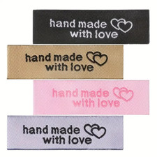 'Hand Made With Love' Fabric labels Garment Sew on Clothing Label Tags 50x15mm