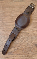 18mm VINTAGE MILITARY STYLE BUND LEATHER BROWN WATCH STRAP + COVER SILVER BUCKLE