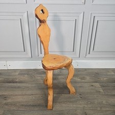 Vintage Rustic Folk Art Plant Stand – Hand Carved Pine Stool Decorative Display