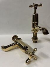 Reclaimed Antique Edwardian Refurbished Pair Brass Sink Basin Bath Taps (AF108)